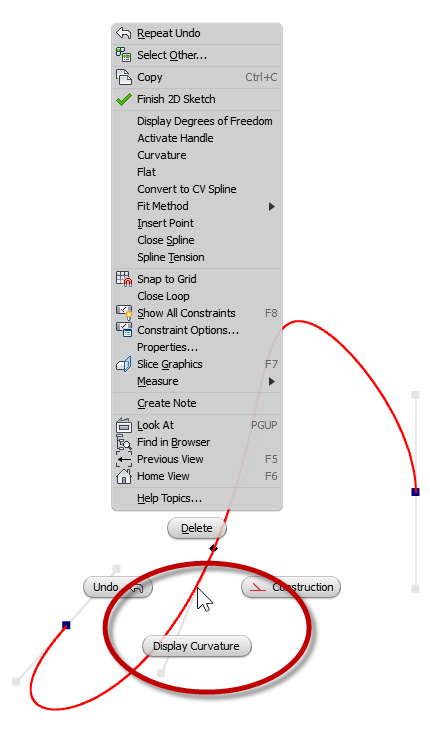 Autodesk Inventor 2014 Display Curvature Marking menu