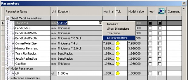 Autodesk Inventor Parameters Editor List Option