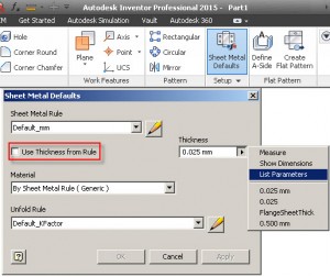Autodesk Inventor Sheet Metal Defaults Unlock Thickness
