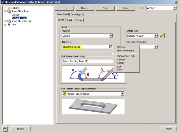 Autodesk Inventor Style Editor Sheet Metal Thickness