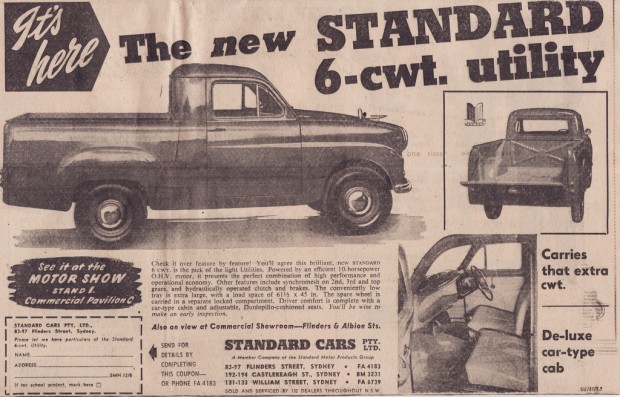 Covers a Standard 8 Ute that was sold in Australia in 1955.
