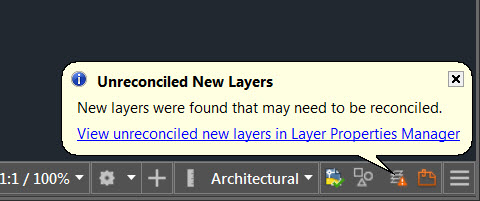 AutoCAD Unreconciled New Layers Notification
