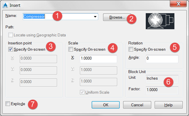 AutoCAD Block Insert Dialog