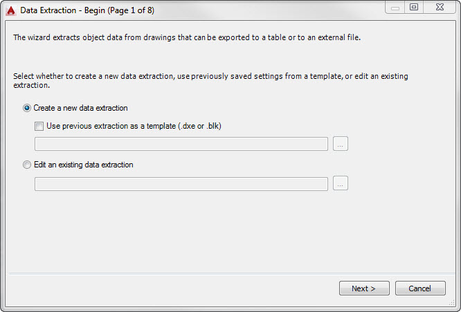 AutoCAD Data Extraction Wizard Page 1