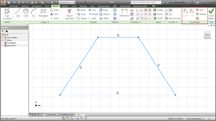 Inventor 2016 R2 - ForceEffect Associative Sketch