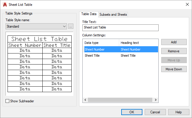 AutoCAD-Sheet-Set-Sheet-List-Table-Dialog