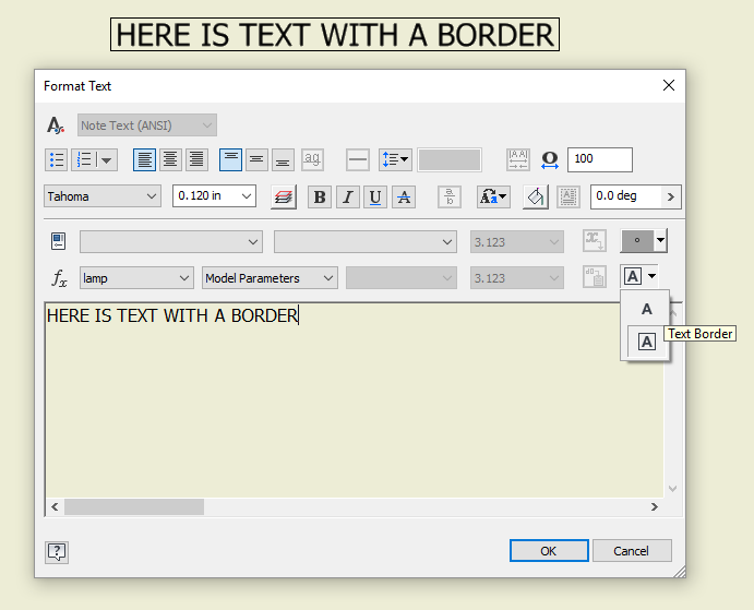 Inventor 2018 Text Border