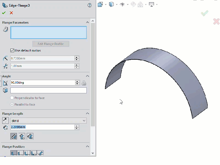 Edit Profile on Nonlinear Edge Flanges with SOLIDWORKS 2022 Parts